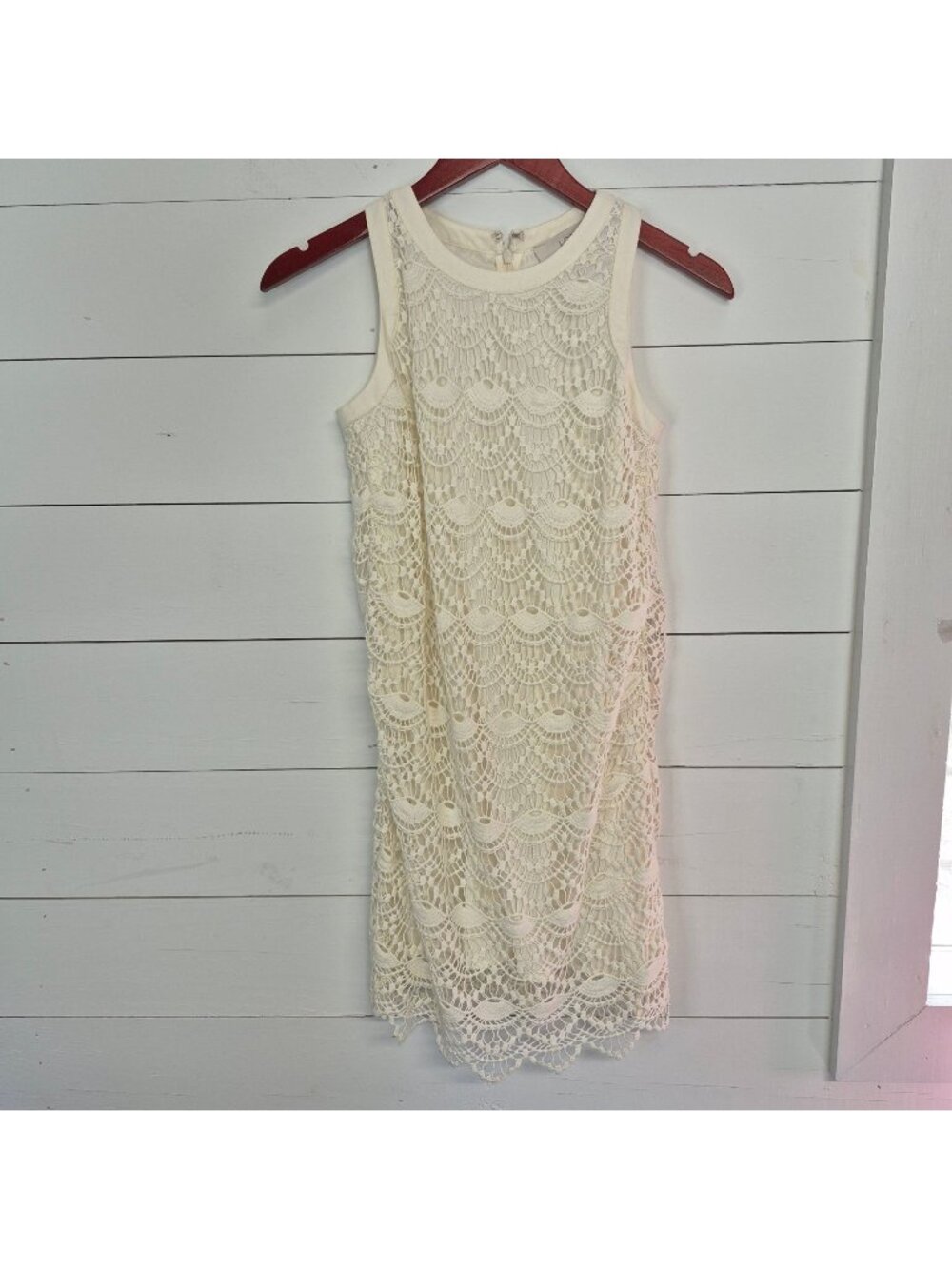 Ann Taylor Loft Women's Ivory Lace Sleeveless Dress‎ Size 00P Back Zipper